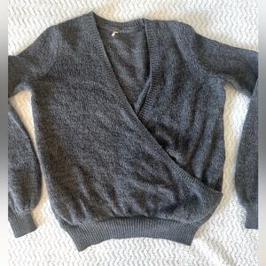 Free People Blue - Grey V-Neck Sweater